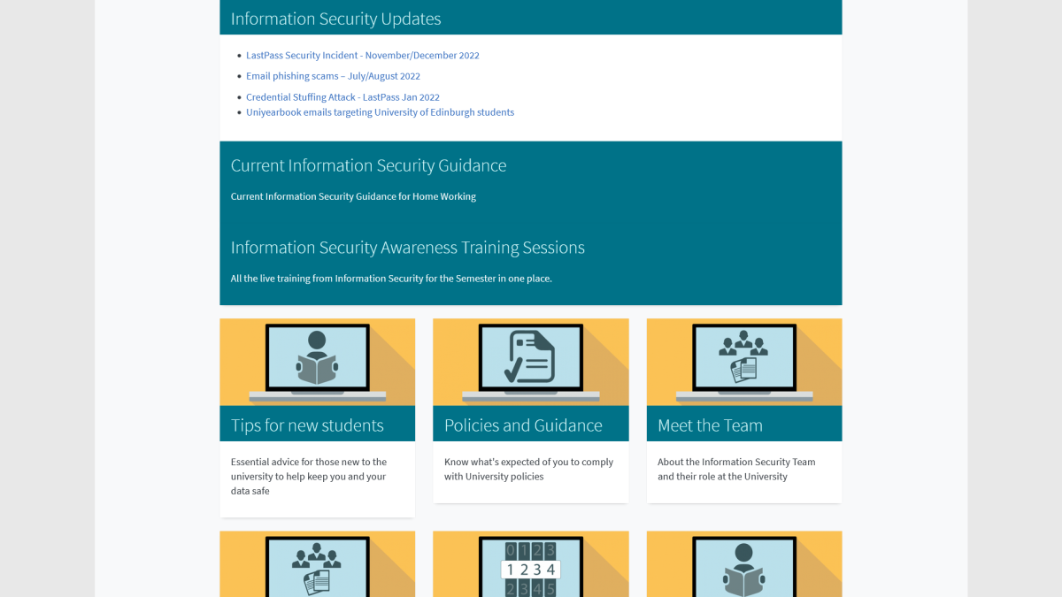 A screenshot of the landing page for Information Security site.
