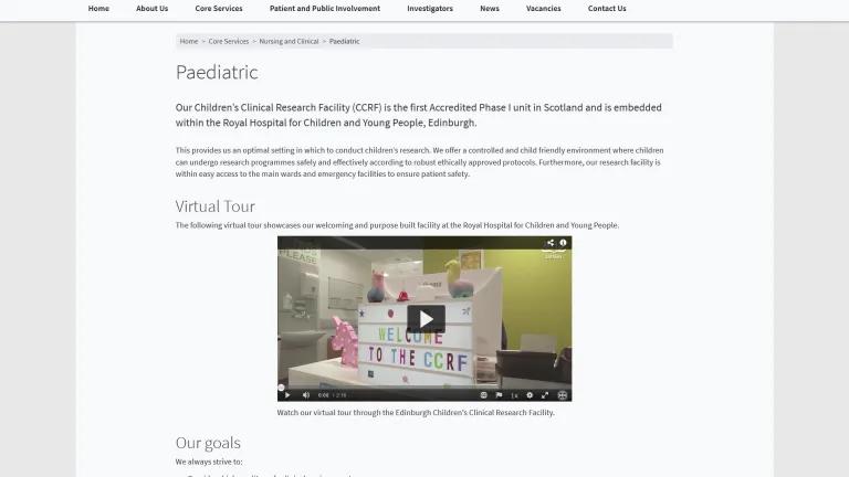 A screenshot of the generic page for the Edinburgh Clinical Research Facility.