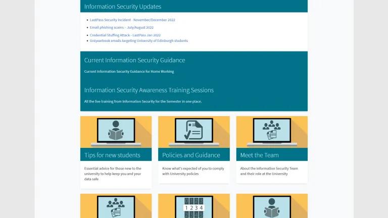 A screenshot of the landing page for Information Security site.