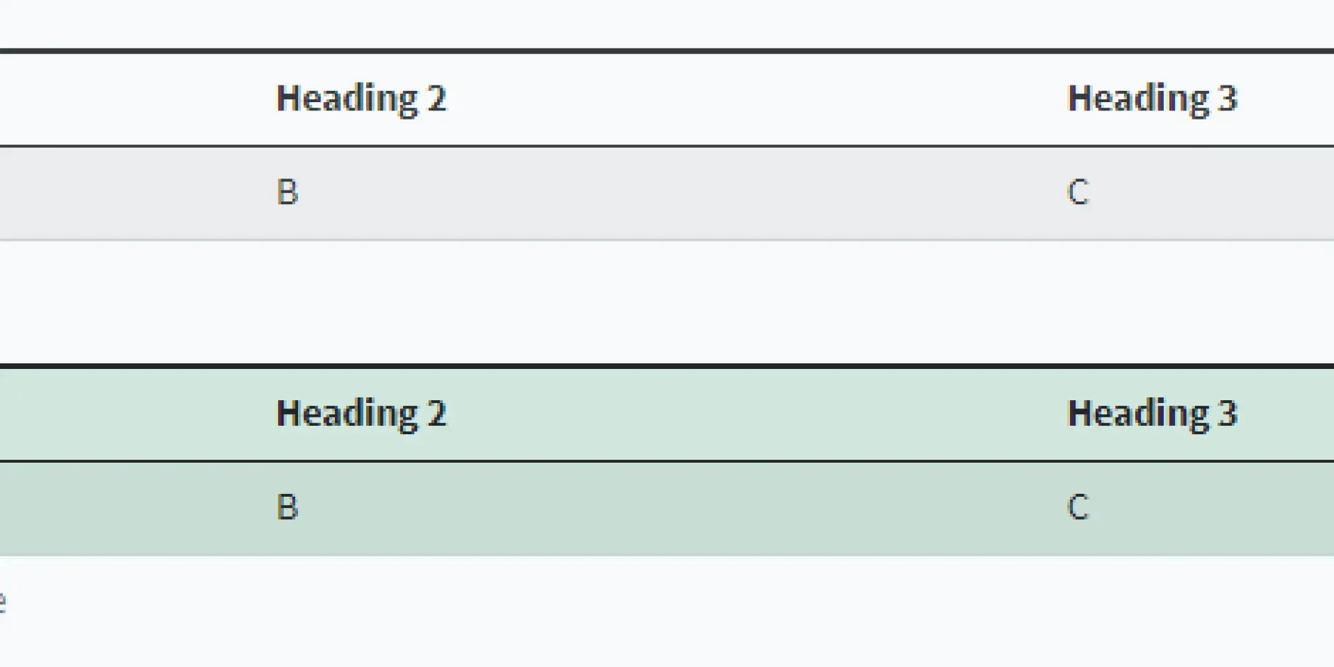 Screenshot showing Striped and Success style tables. 