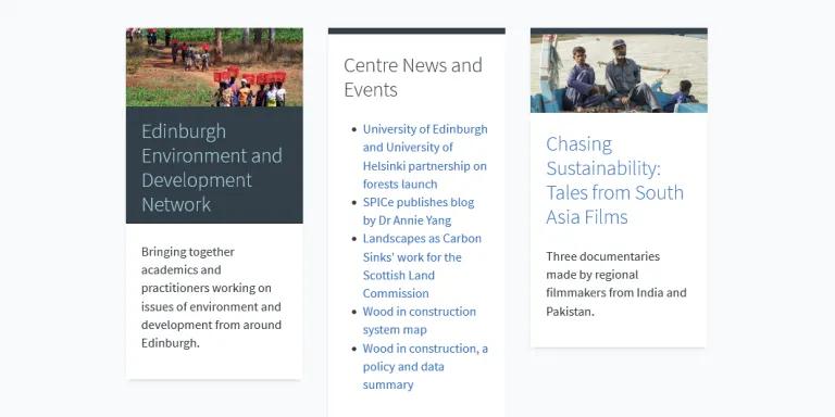 A screenshot of the landing page for the Centre for Sustainable Forests and Landscapes.