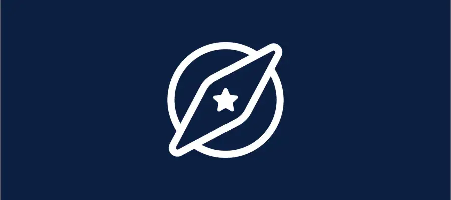 Navy background with a white graphic of a compass with a star in the centre.