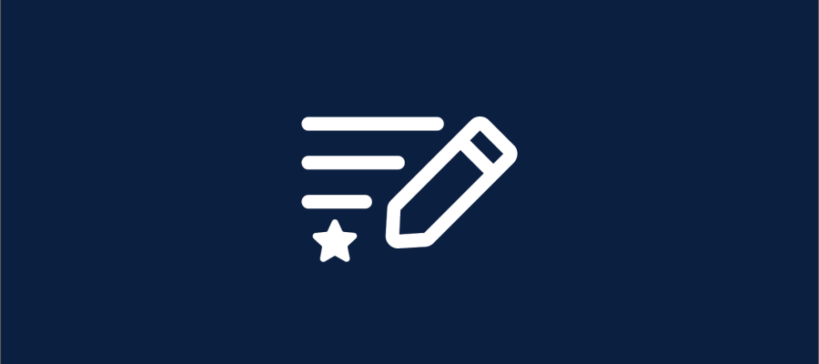 Navy background with a white graphic of an outline of a pen drawing 3 horizontal lines and a star.