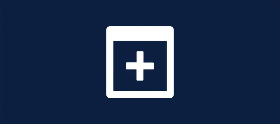 Navy background with a square outline with a plus sign inside.