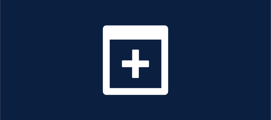 Navy background with a square outline with a plus sign inside.