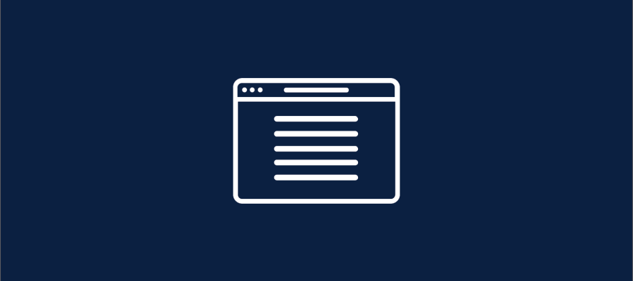 Navy background with a white graphic of a website outline and 4 horizontal lines across the centre of the webpage.