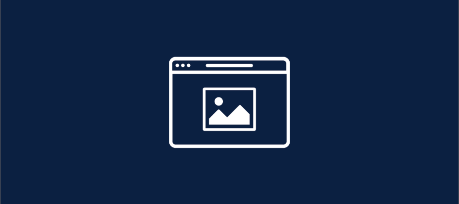 A navy background with a white graphic outline of a webpage with an icon of a image inside.