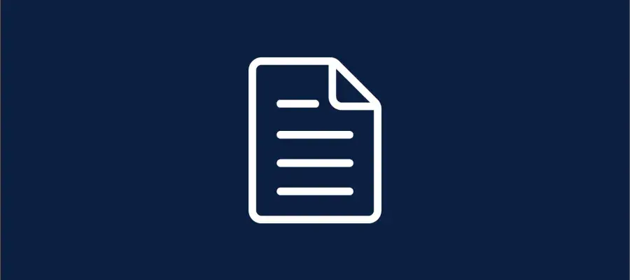 A white graphic of the outline of a piece of paper with the top right side folded over on a navy background.