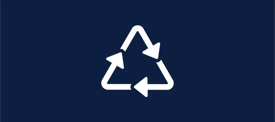 A white graphic of a reuse sign on a navy background.