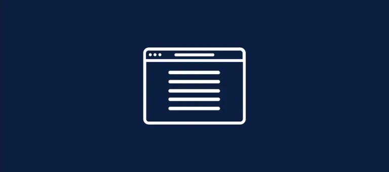 Navy background with a white graphic of a website outline and 4 horizontal lines across the centre of the webpage.