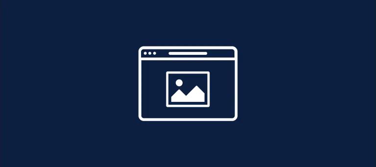 A navy background with a white graphic outline of a webpage with an icon of a image inside.