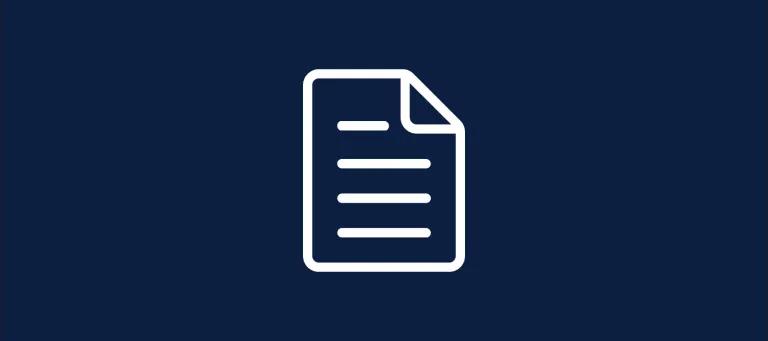 A white graphic of the outline of a piece of paper with the top right side folded over on a navy background.