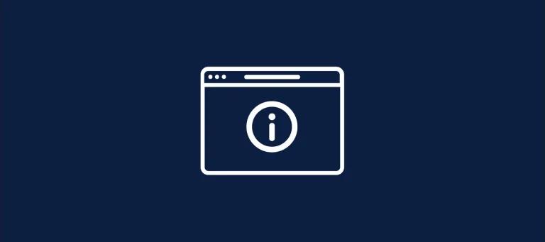 White graphics of a lowercase I in a circle within a website outline on a navy background.