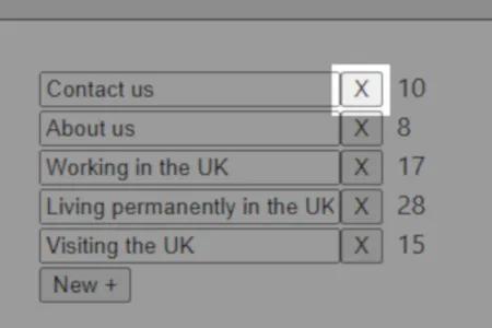 Megamenu controls with X button highlighted