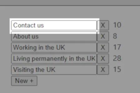Megamenu controls with text edit field highlighted