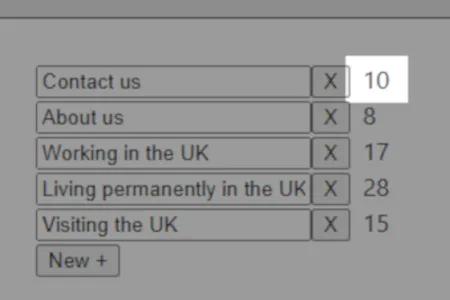 Megamenu controls with character count highlighted